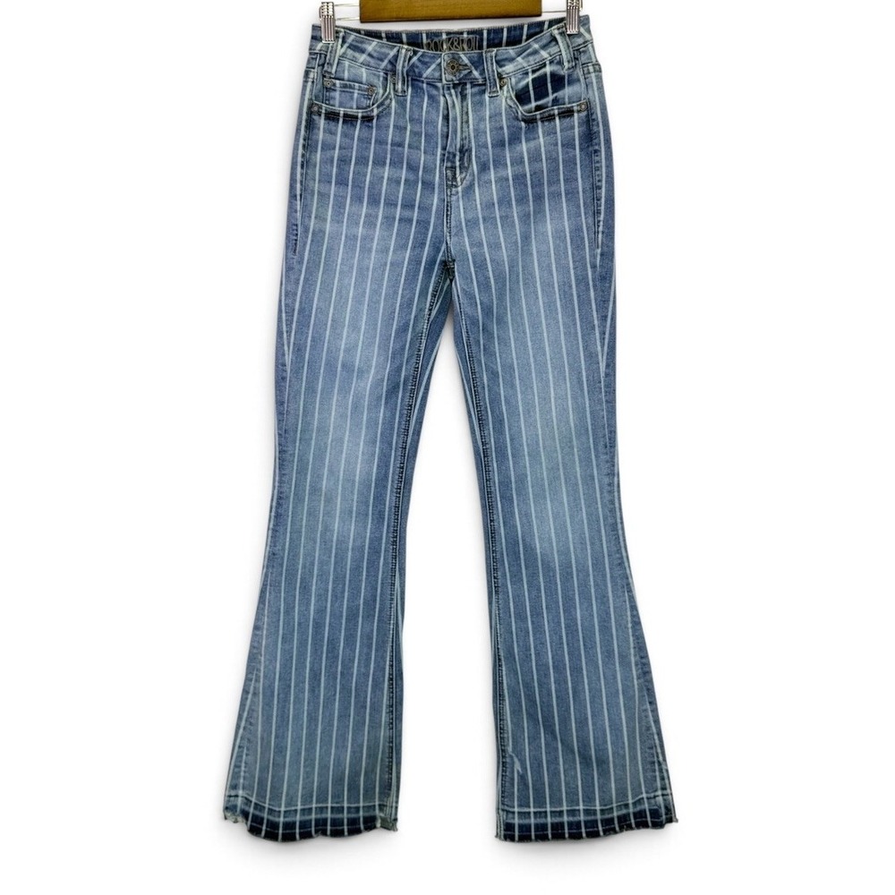 Rock & Roll Denim High Rise Extra Stretch Striped Trouser Flare Jeans Size 28X34